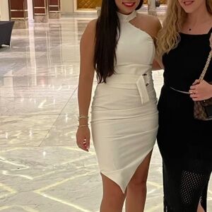 Lavish Alice Cream One-Shoulder Sheath Dress